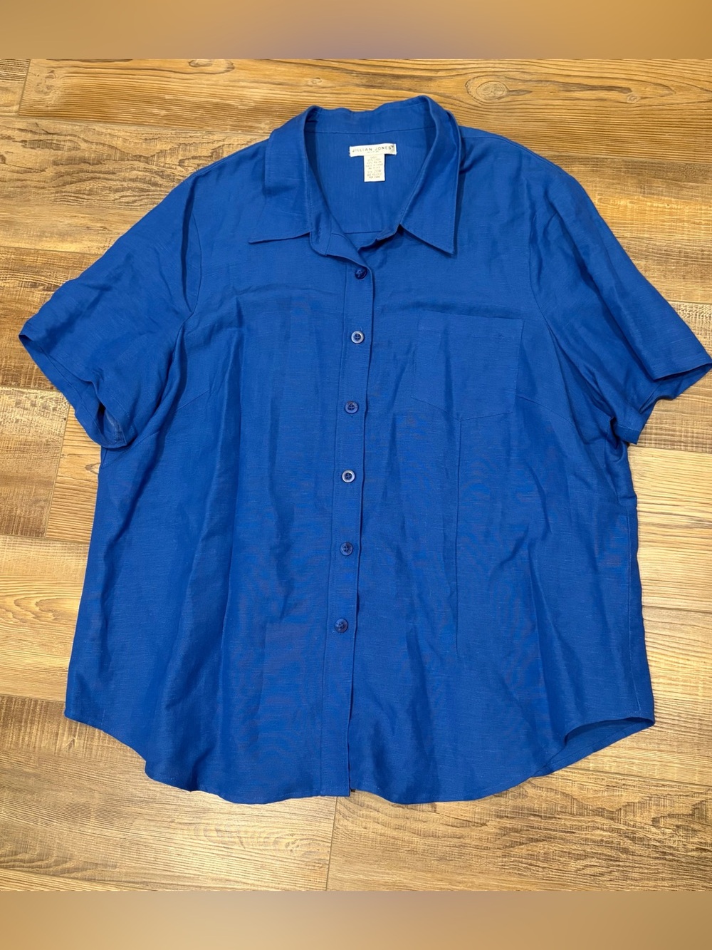 Women's plus size 20W Short-Sleeve Button-Down linen blend Shirt in Cobalt